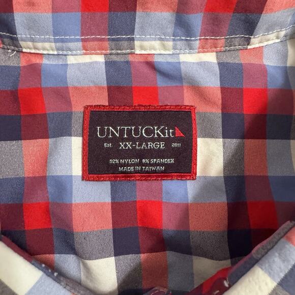UNTUCKit‎ Shirt Button Down Red/Blue Plaid Long Sleeve Men’s Size 2XL XXL Nylon - Picture 4 of 8
